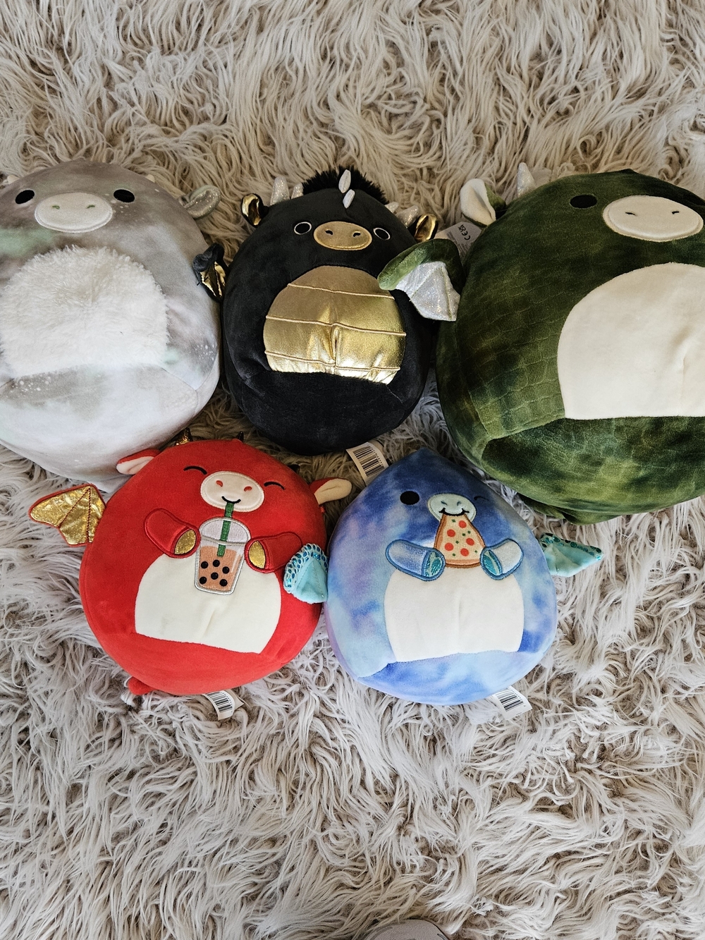 Squishmallows Plush Dragon Bundle - Red, Blue, Green, Black, Gray